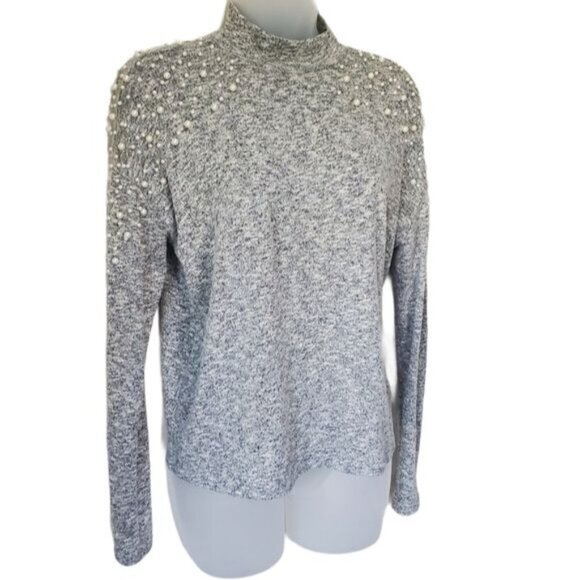 H&M Womens Sweater SZ XS Pearls Long Sleeves Gray Mockneck Lightweight Trendy‎ - Picture 7 of 11
